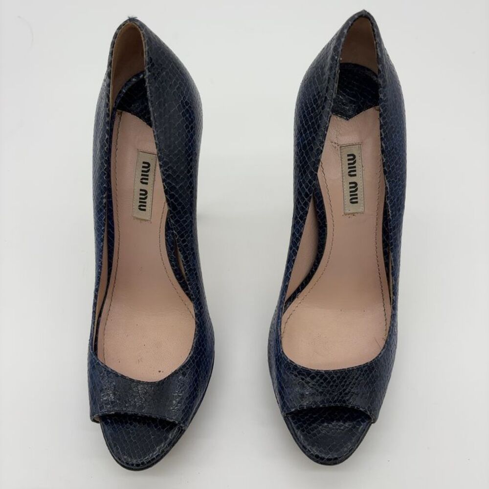 Miu Miu Python Embossed Peep Toe Pumps - image 3